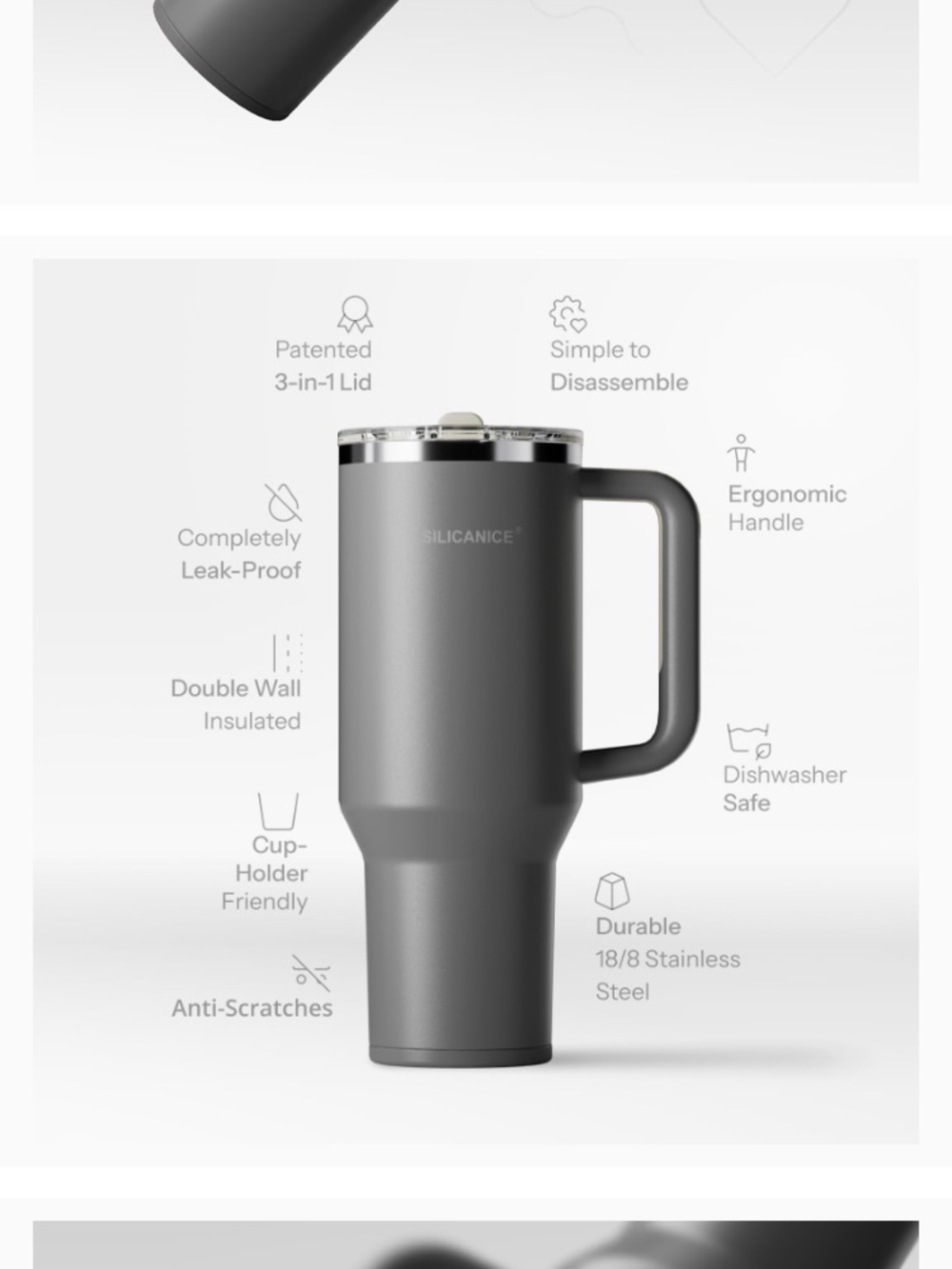 Silicanice Insulated Travel Mug with Handle - Charcoal Gray